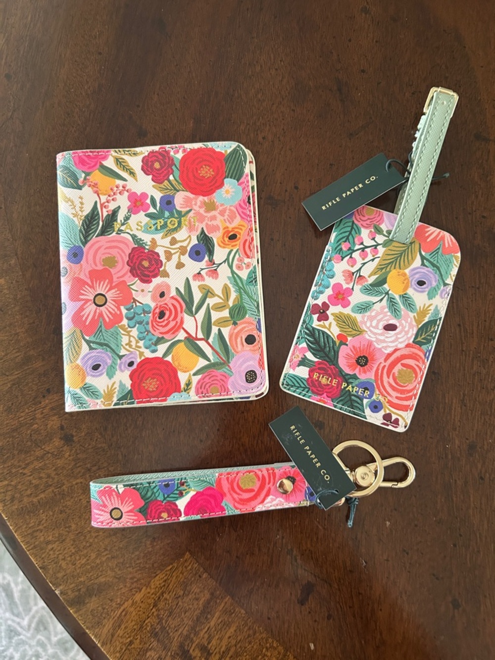 NWT Rifle Paper Co. passport holder, luggage tag and keychain